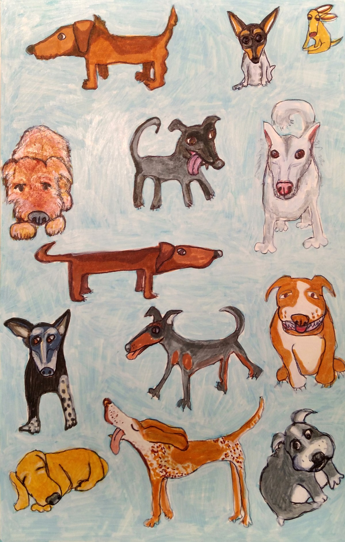 illustration of a variety of mixed breed rescue dogs
