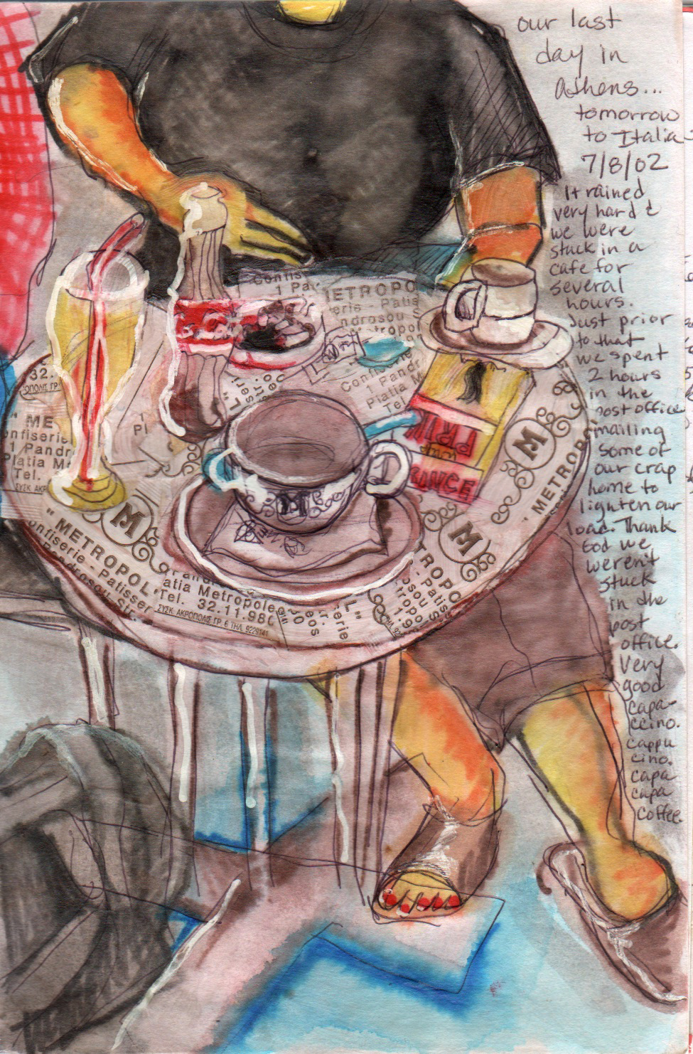 illustration of a woman at table in a cafe