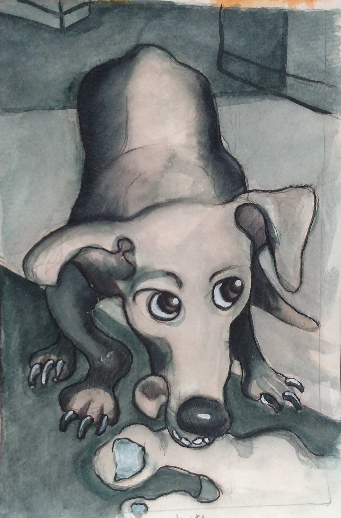 illustration of a dog chewing on a toe