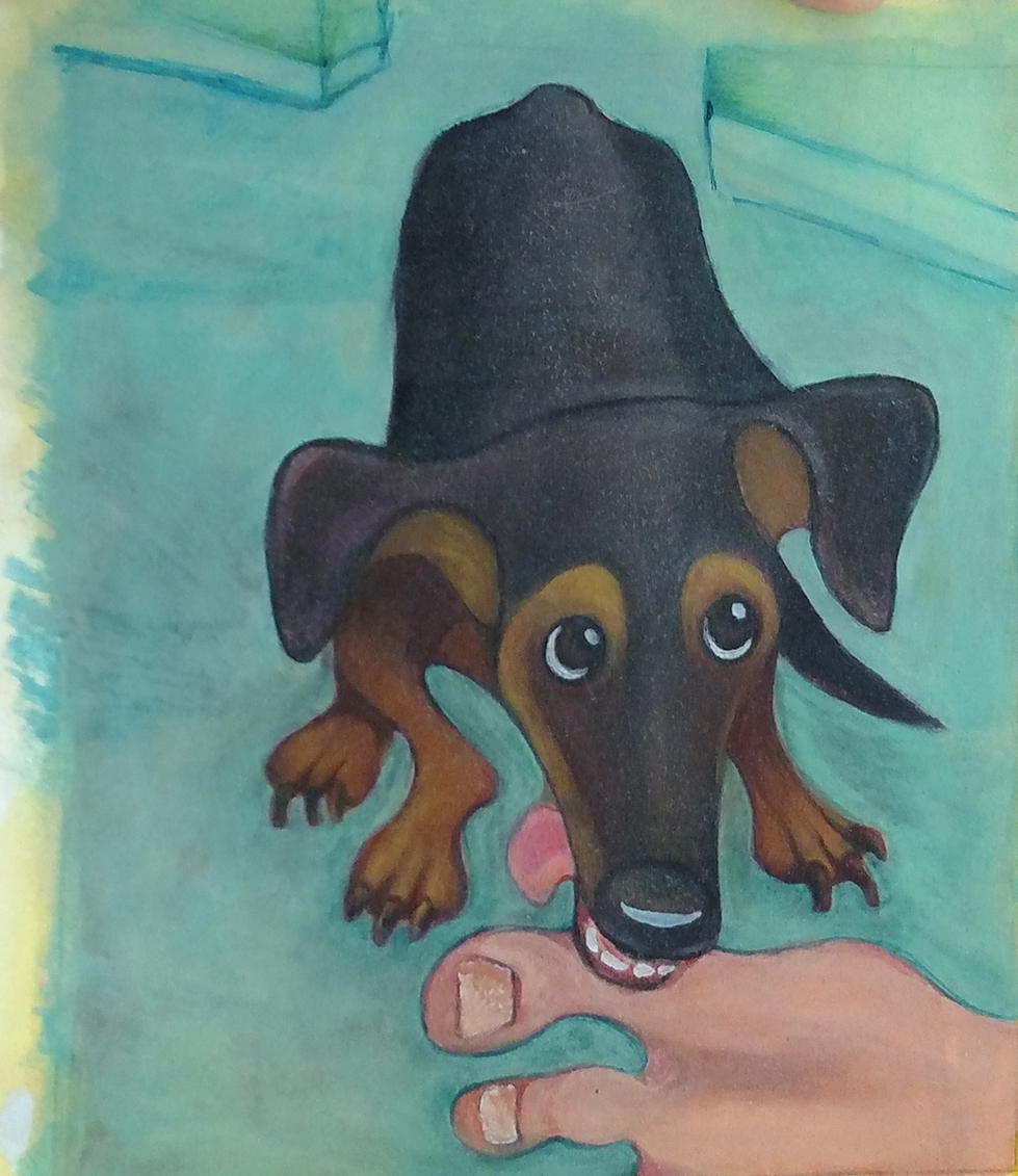 illustration of a dog chewing on a toe